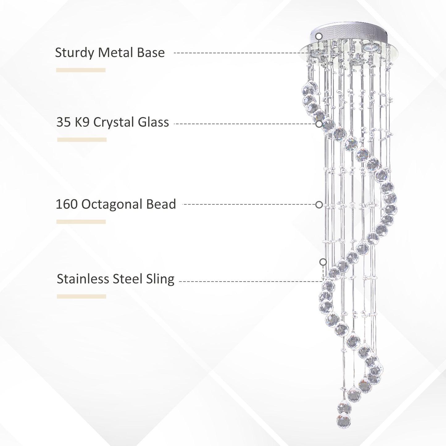 HOMCOM Spiral Crystal Chandelier 160 Octagons