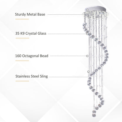HOMCOM Spiral Crystal Chandelier 160 Octagons