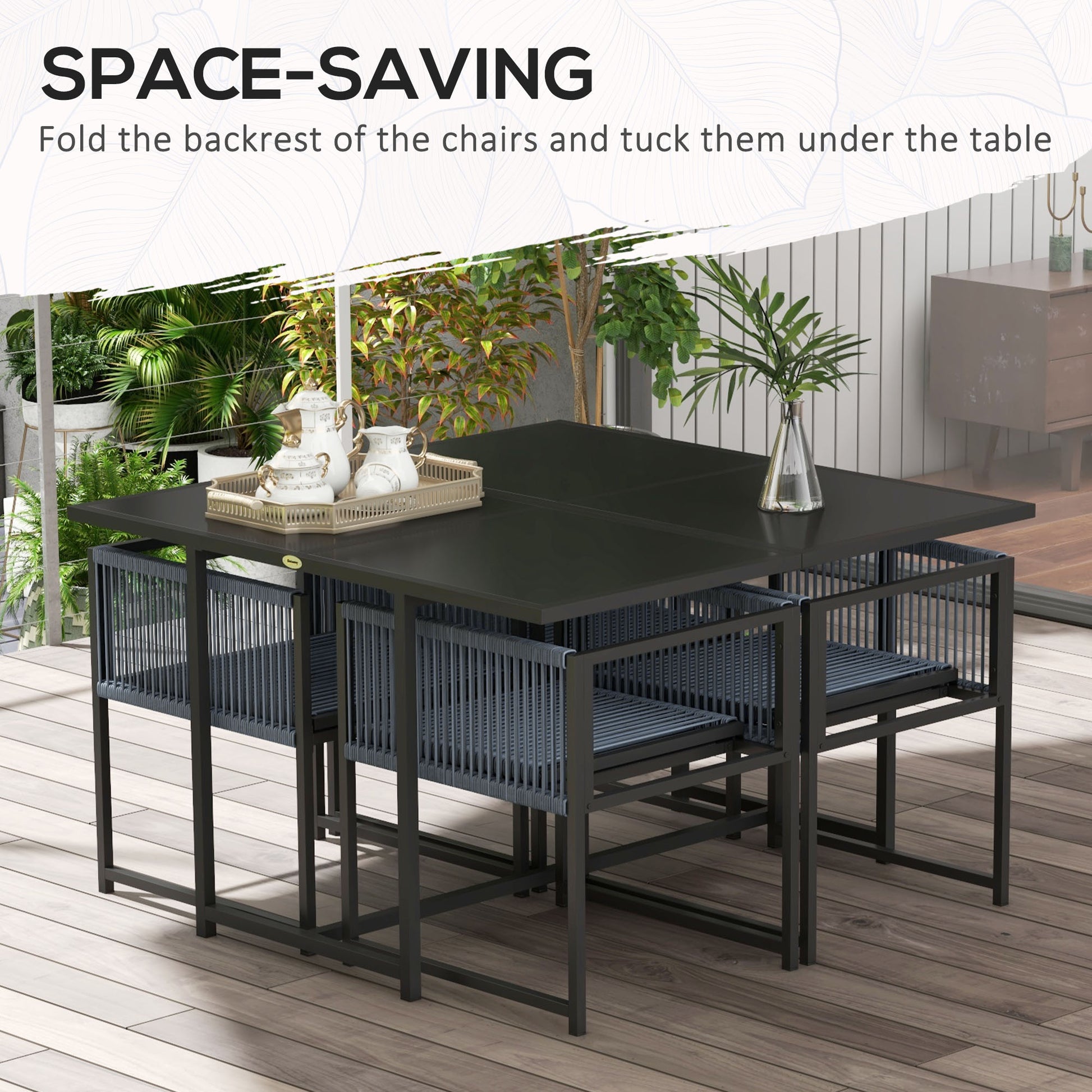 Outsunny Five-Piece Metal Dining Set, with Folding Back Chairs, Dark Grey