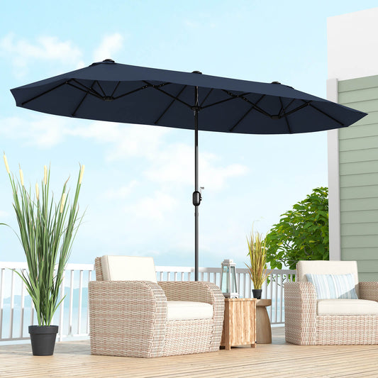 4m Double-sided Patio Umbrella with Crank Handle for Garden Pool Backyard-Navy