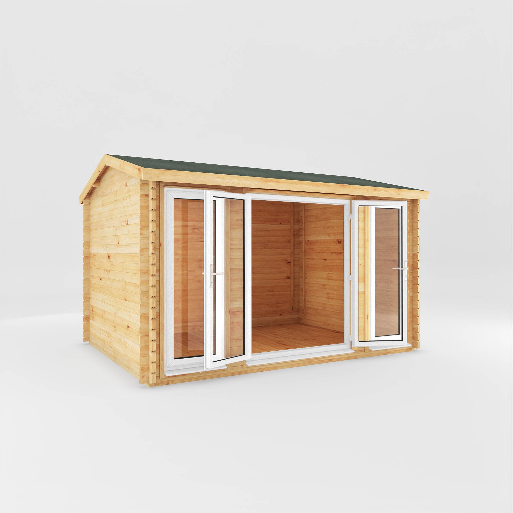 4M X 3M Log Cabin Office - White UPVC Windows & Door – GardenArch