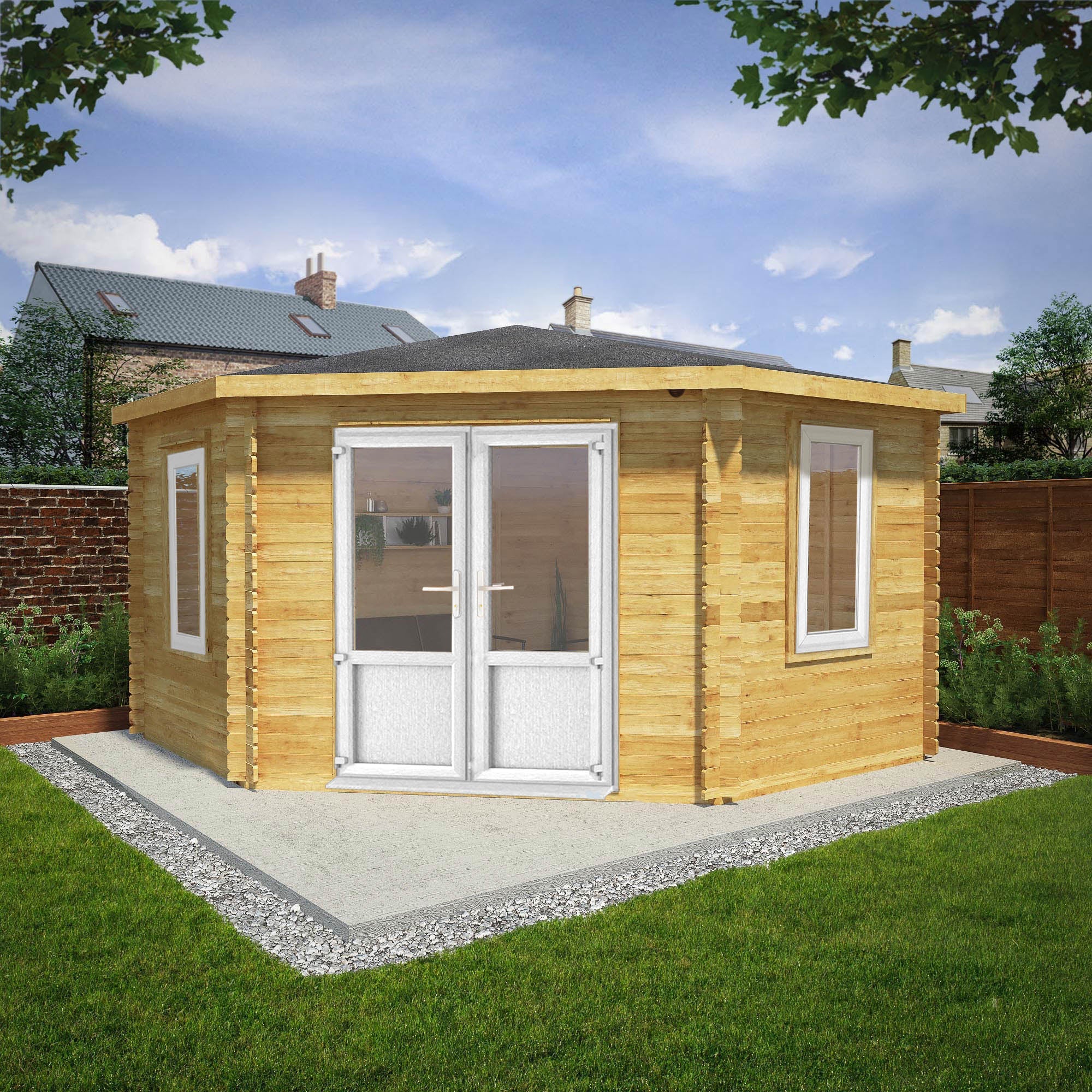 4M X 4M Corner Cabin - 44Mm (Upvc Windows & Door) - White – GardenArch
