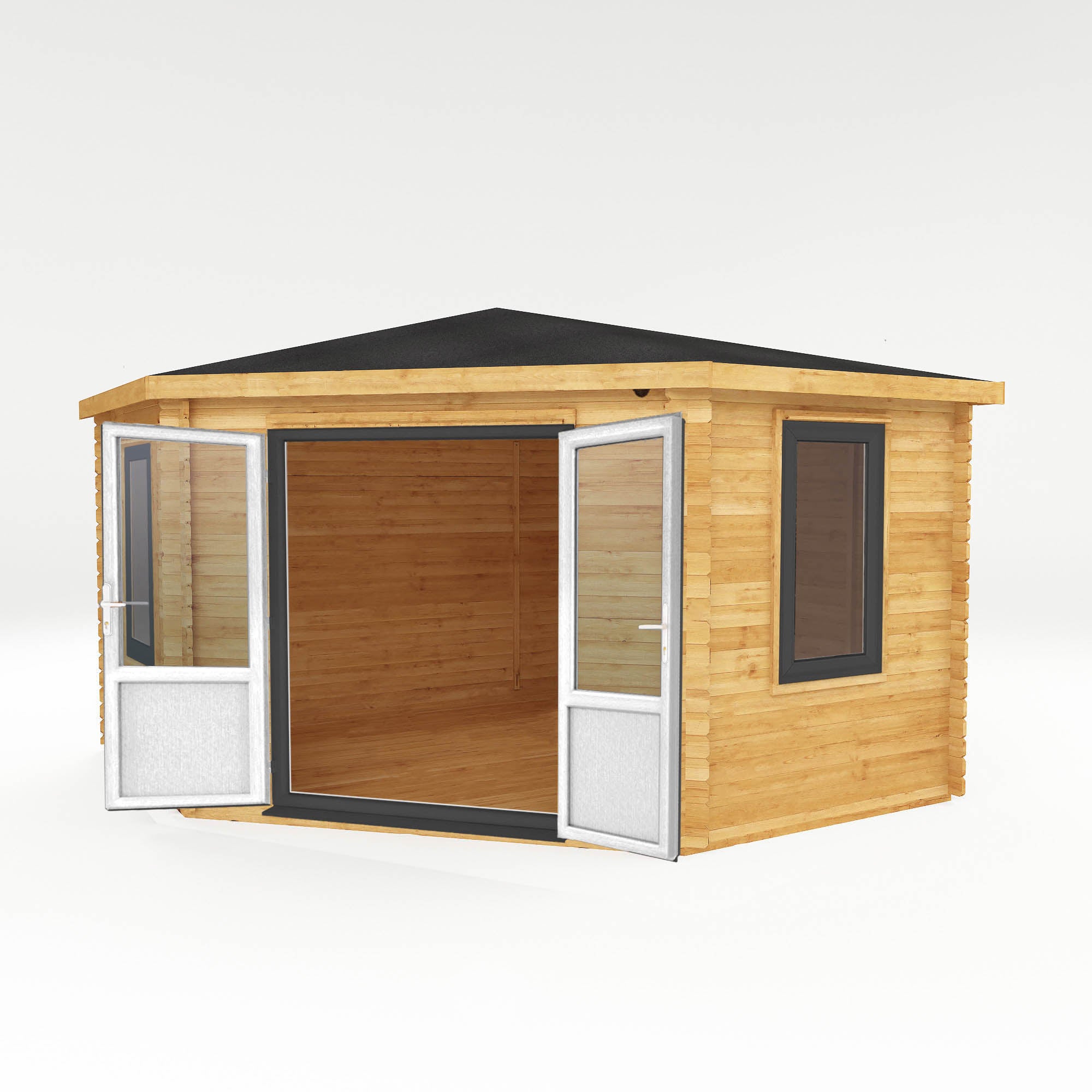 4M X 4M Corner Cabin - 44Mm (Upvc Windows & Door) - Grey – GardenArch