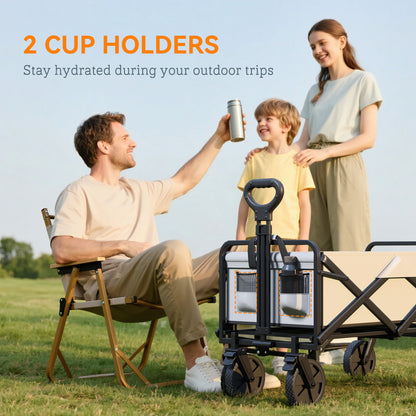 Outsunny Folding Pull Along Cart Cargo Wagon Trolley with Telescopic Handle - Dark Grey