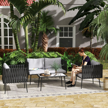 Outsunny 4-Piece Garden Furniture Set with Cushions - Light Grey