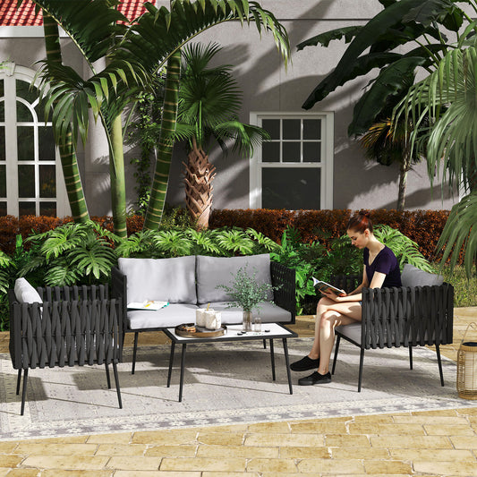 Outsunny 4-Piece Garden Furniture Set with Cushions - Light Grey