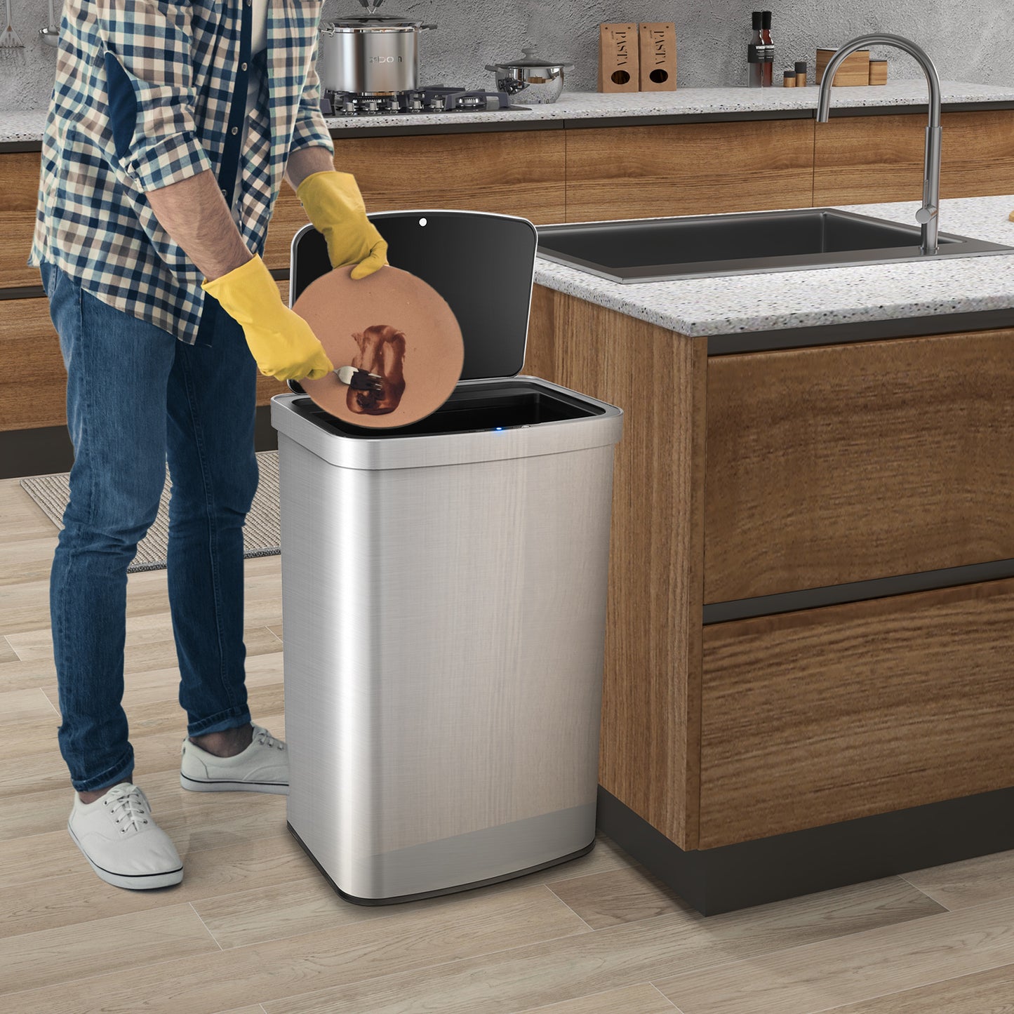 50L Infrared Motion Sensor Automatic Trash Can-Silver