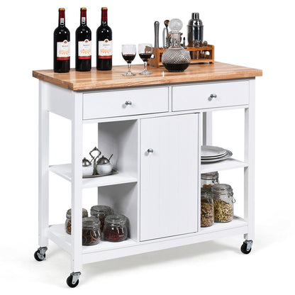 Kitchen Island Trolley with Drawers and Shelves-White