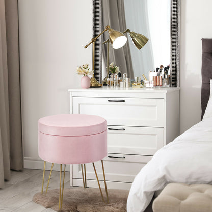 Round Velvet Ottoman Stool with Hairpin Legs-Pink