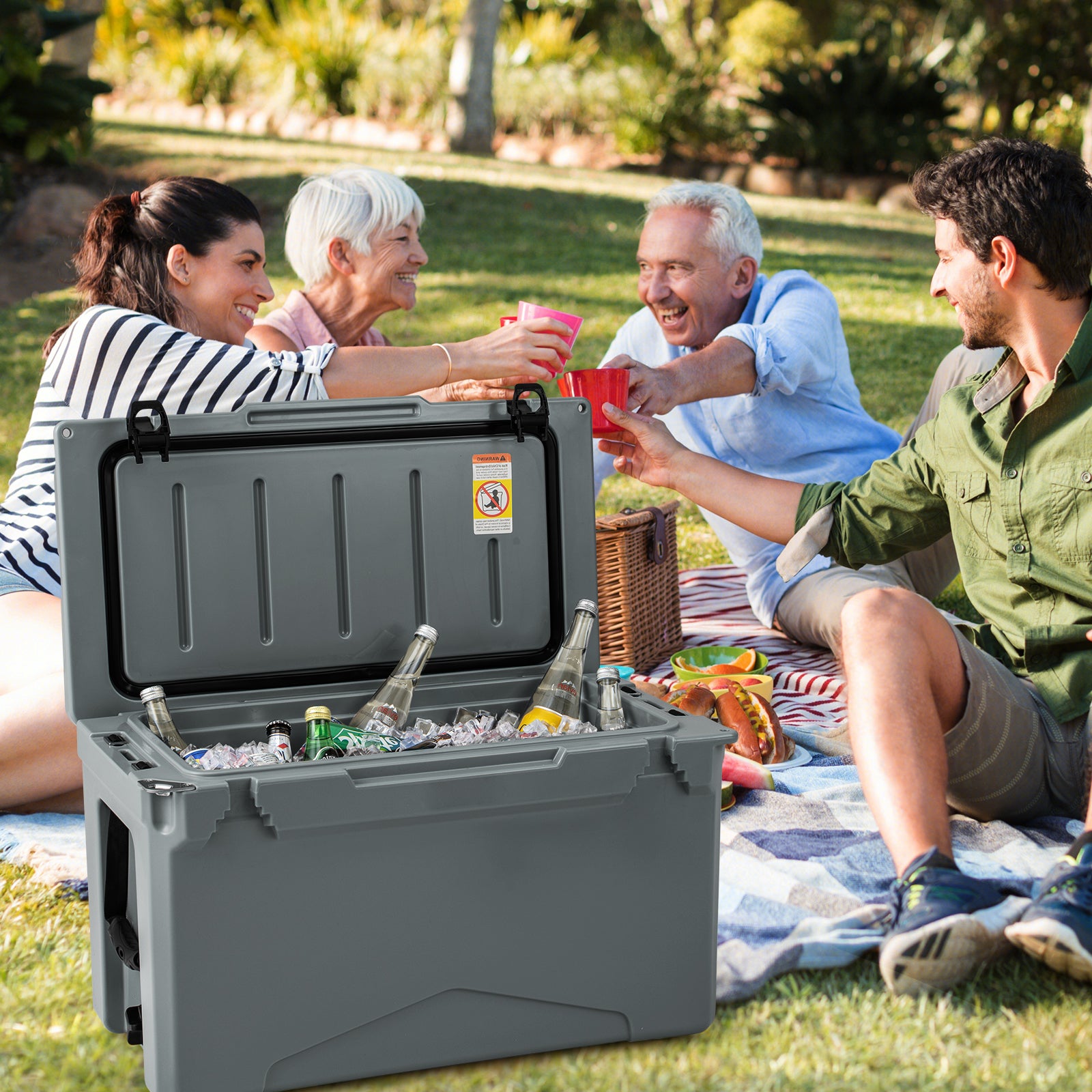 47L Portable Rotomolded Cooler with Integrated Cup Holders-Grey