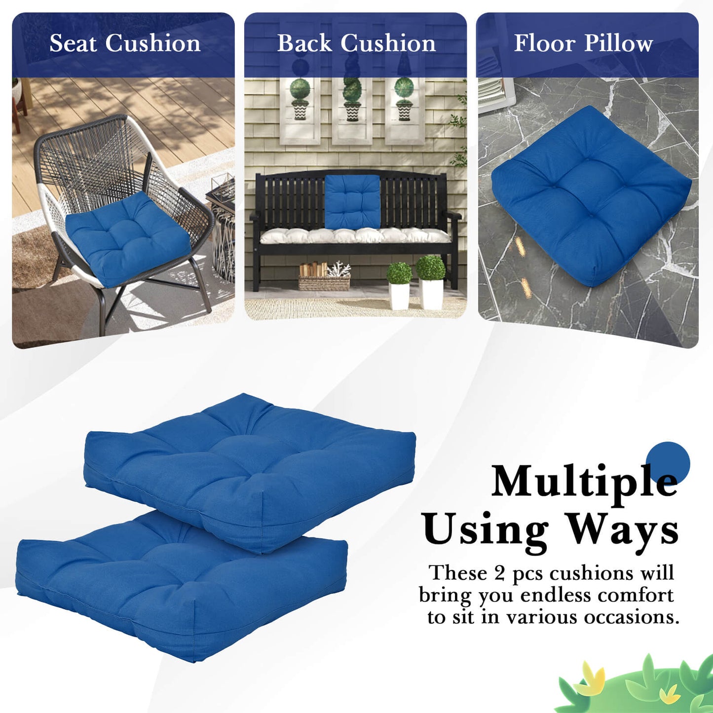 2 Pieces 50 x 50 cm Seat Cushions for Indoor and Outdoor-Navy
