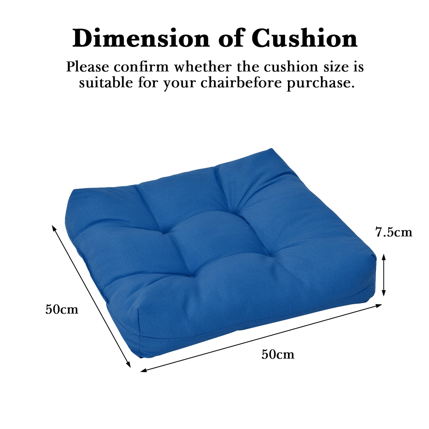 2 Pieces 50 x 50 cm Seat Cushions for Indoor and Outdoor-Navy