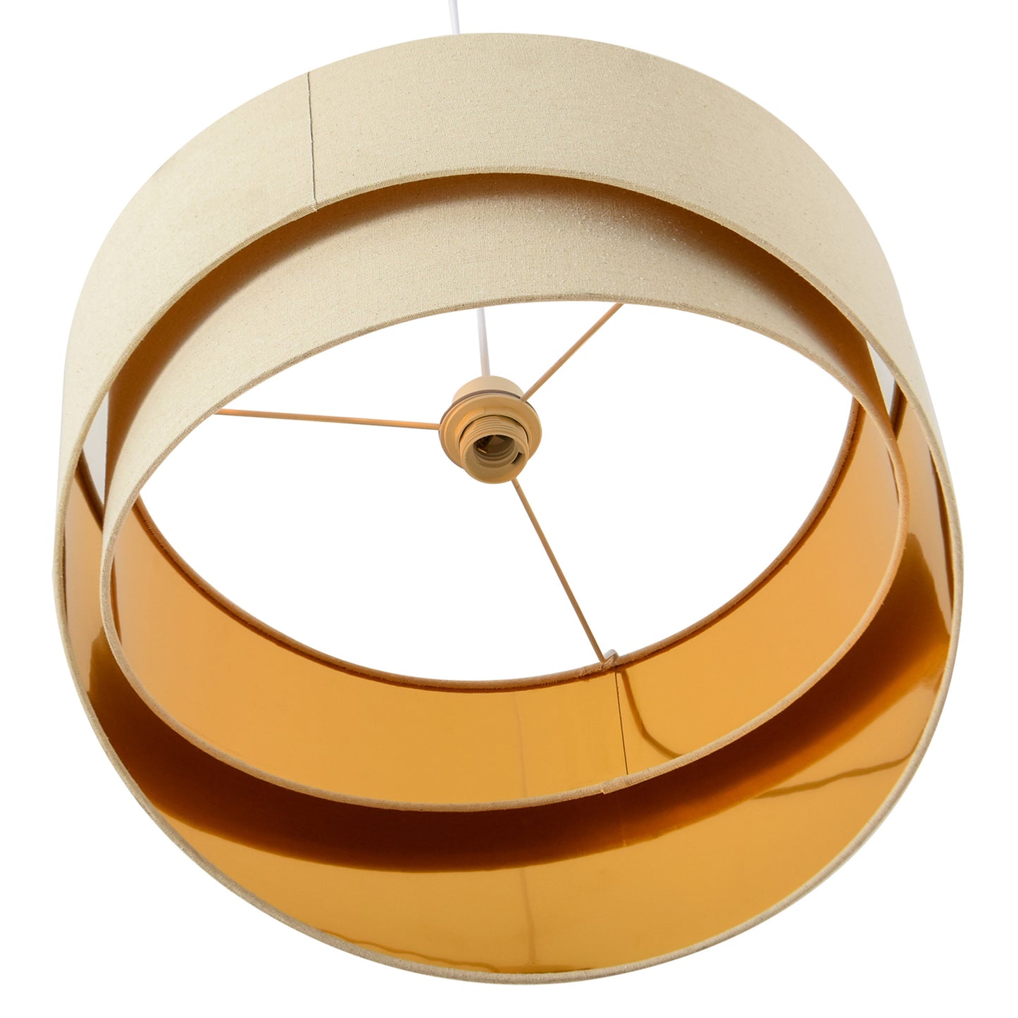 HOMCOM Modern Pendant Light with Adjustable Hanging Chain and Two Bevel Nested Lampshade, Metal Chandelier for Living Room, Bedroom, Beige and Gold