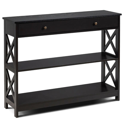 3-Tier Console Table with 1 Drawer and 2 Storage Shelves-Coffee