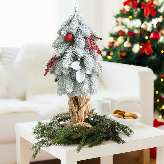 Tabletop Christmas Tree Pre-Decorated with Red Apples and Berries