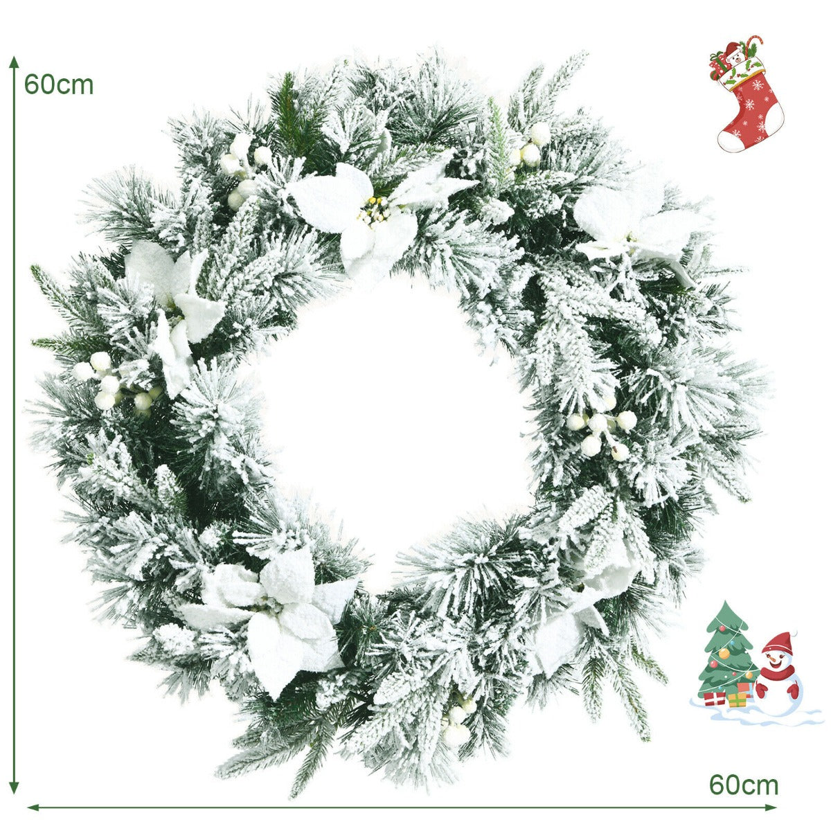 60cm Pre-Lit Christmas Wreath with 50 LED Lights and Built-in Timer