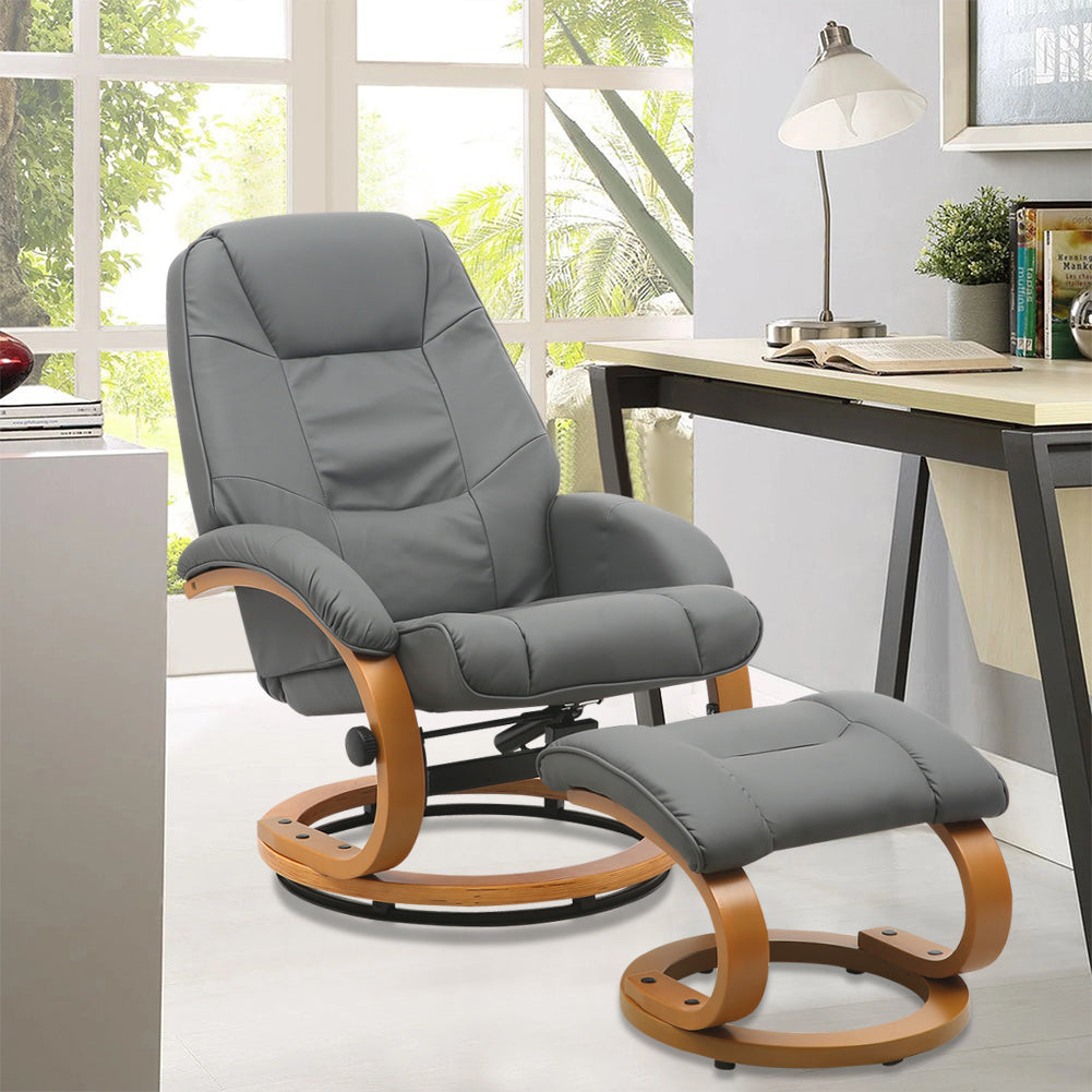 PU Leather Ergonomic Executive Reclining Armchair with Footstool