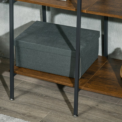 HOMCOM Hallway Unit, Free Standing Hall Tree w/ 2 Tier Shoe Rack, 5 Hooks, 5 Side Shelves & Steel Frame, Industrial Design, Brown, 117 x 38 x 169cm