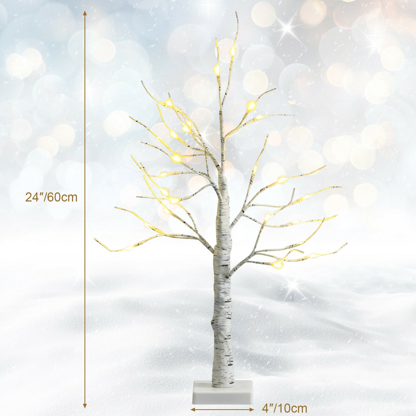 Pre-lit Silver Birch Tree with 24 Warm White LED Lights for Indoor use