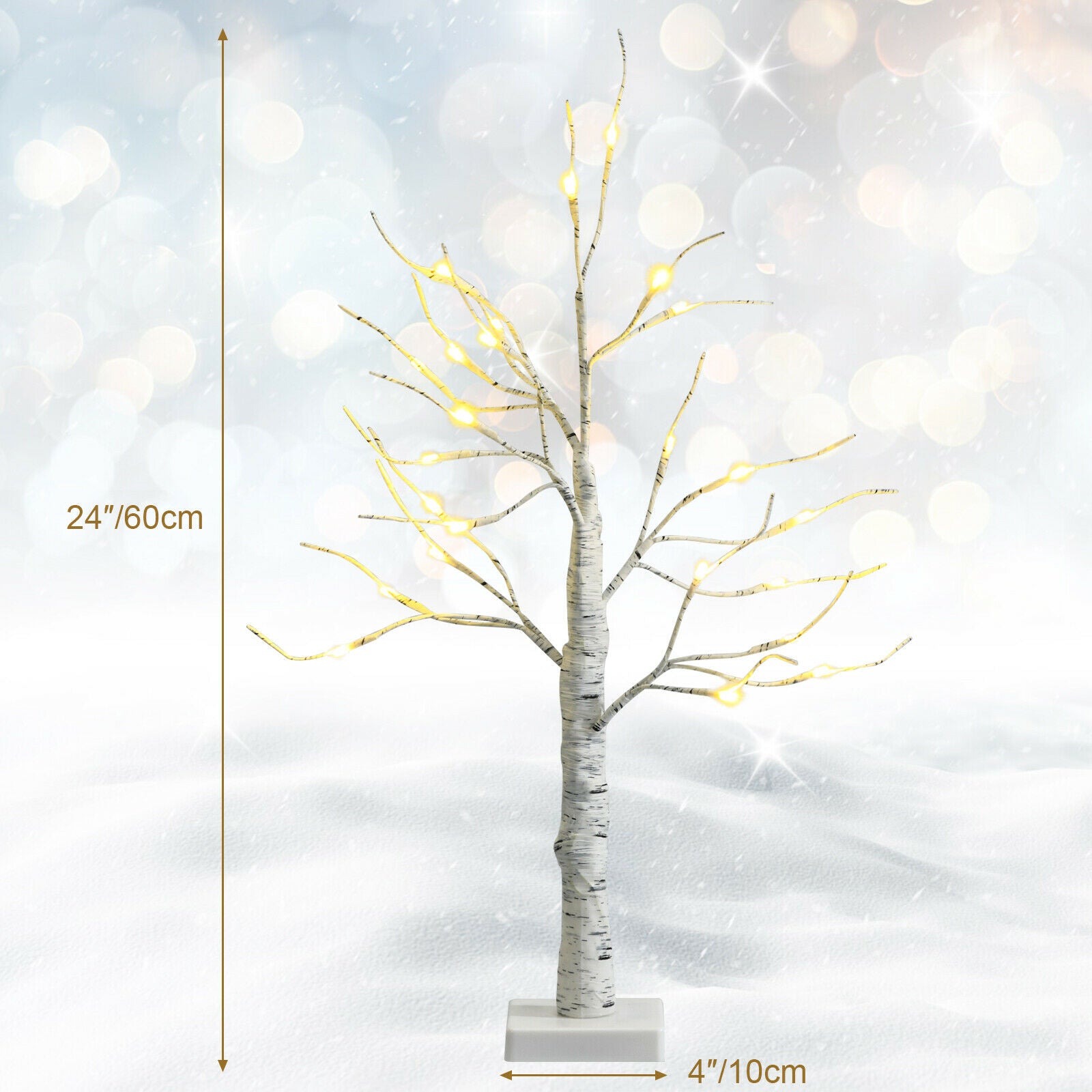 Pre-lit Silver Birch Tree with 24 Warm White LED Lights for Indoor use