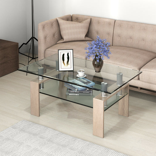 Modern Glass Coffee Tea Table with Open Shelf-Natural