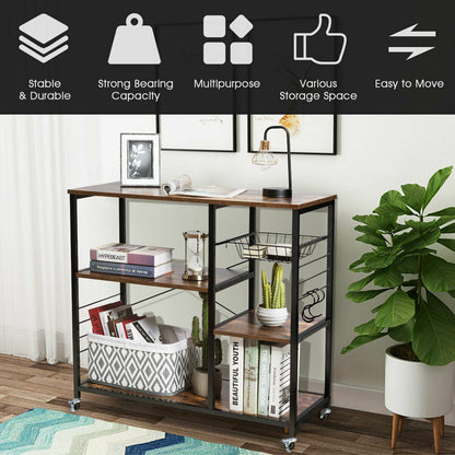 Industrial Styled Mobile Storage Unit with Lockable Wheels and Basket