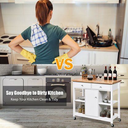 Kitchen Island Trolley with Drawers and Shelves-White