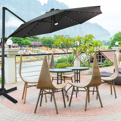 3M Outdoor Parasol Patio Cantilever Umbrella with Solar Lights-Grey