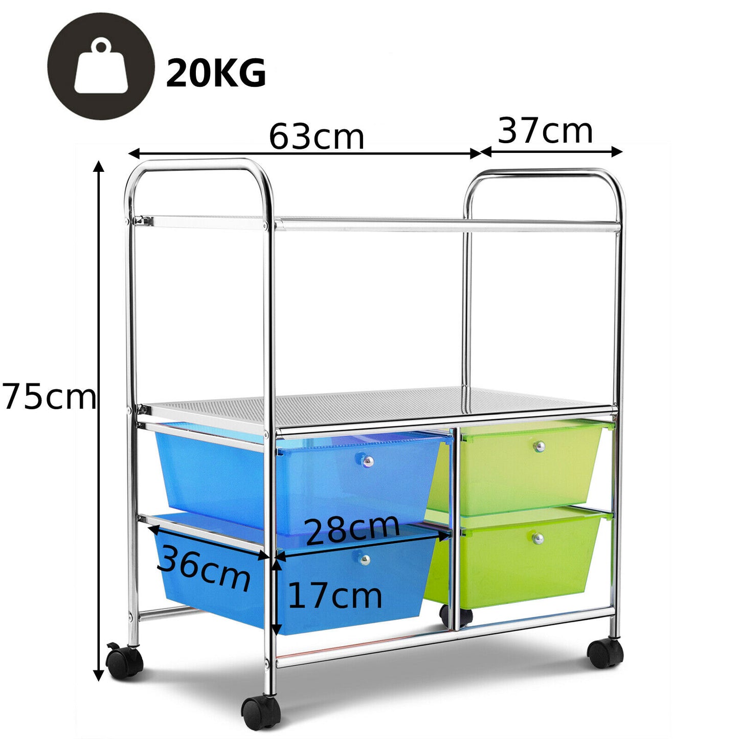 Utility Organiser Cart with 4 Plastic Drawers-Green