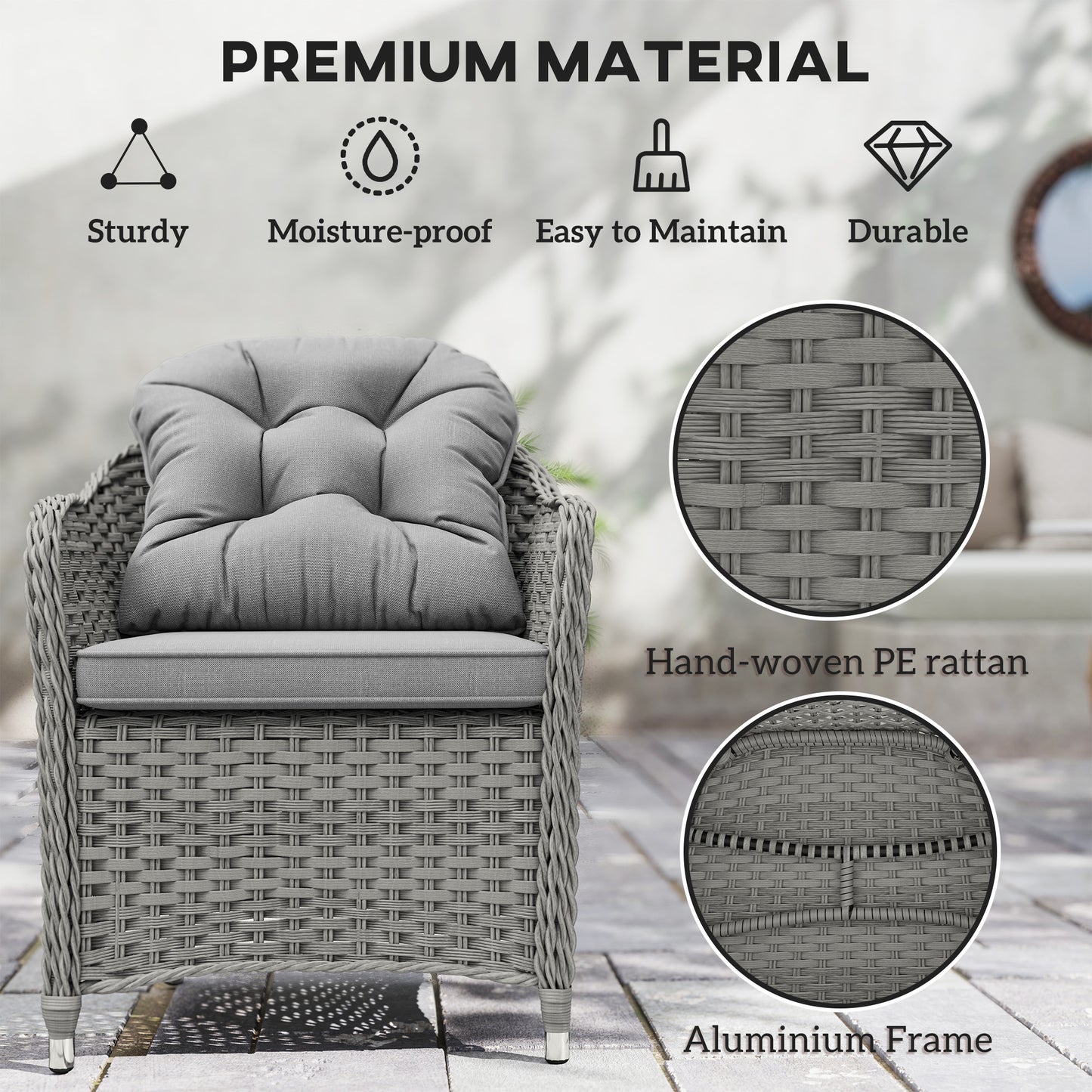 Outsunny Seven-Piece Rattan Dining Set - Light Grey