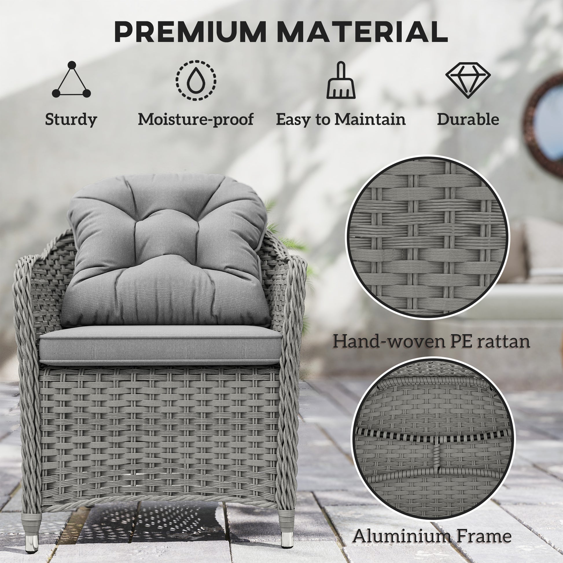 Outsunny Seven-Piece Rattan Dining Set - Light Grey