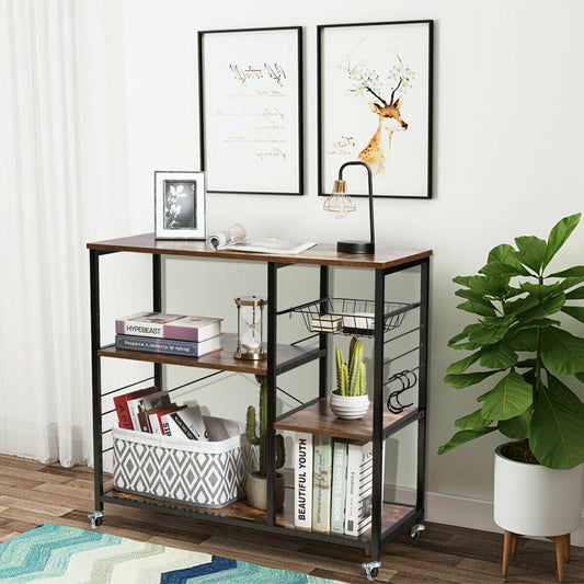 Industrial Styled Mobile Storage Unit with Lockable Wheels and Basket
