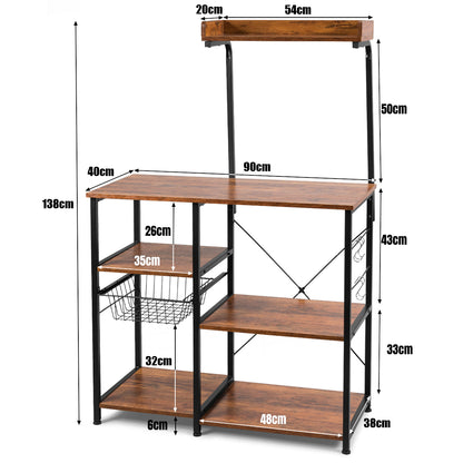 5-Tier Industrial Styled Shelving Unit with Pull-Out Basket-Coffee