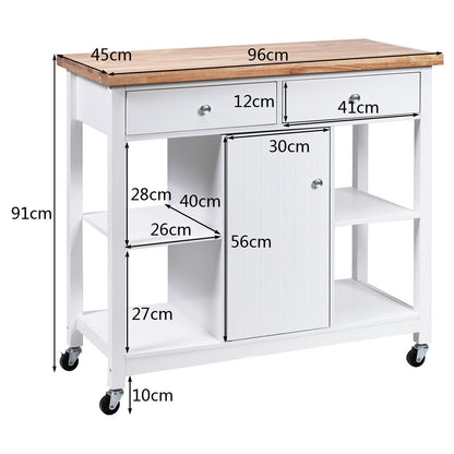 Kitchen Island Trolley with Drawers and Shelves-White