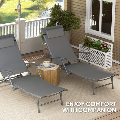 Outsunny Set of Two Adjustable Back Sun Loungers - Grey