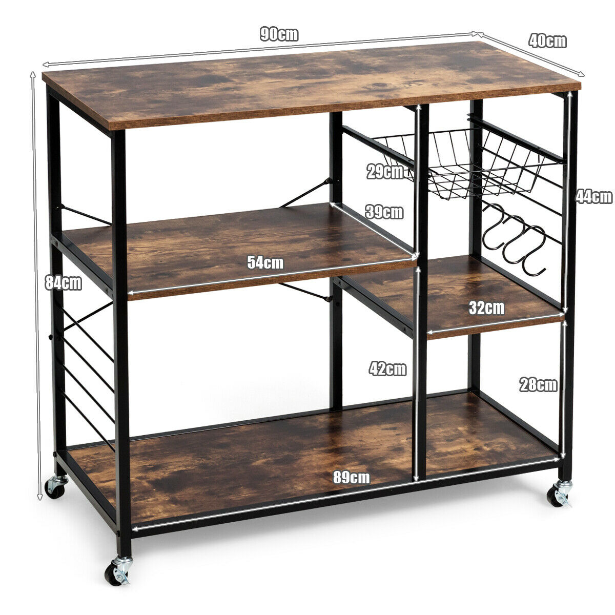 Industrial Styled Mobile Storage Unit with Lockable Wheels and Basket