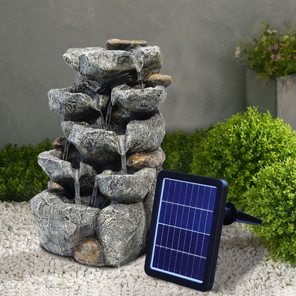 Solar-Powered Multi-Tier Rock Design Water Feature