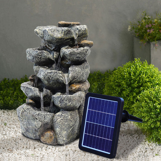 Solar-Powered Multi-Tier Rock Design Water Feature