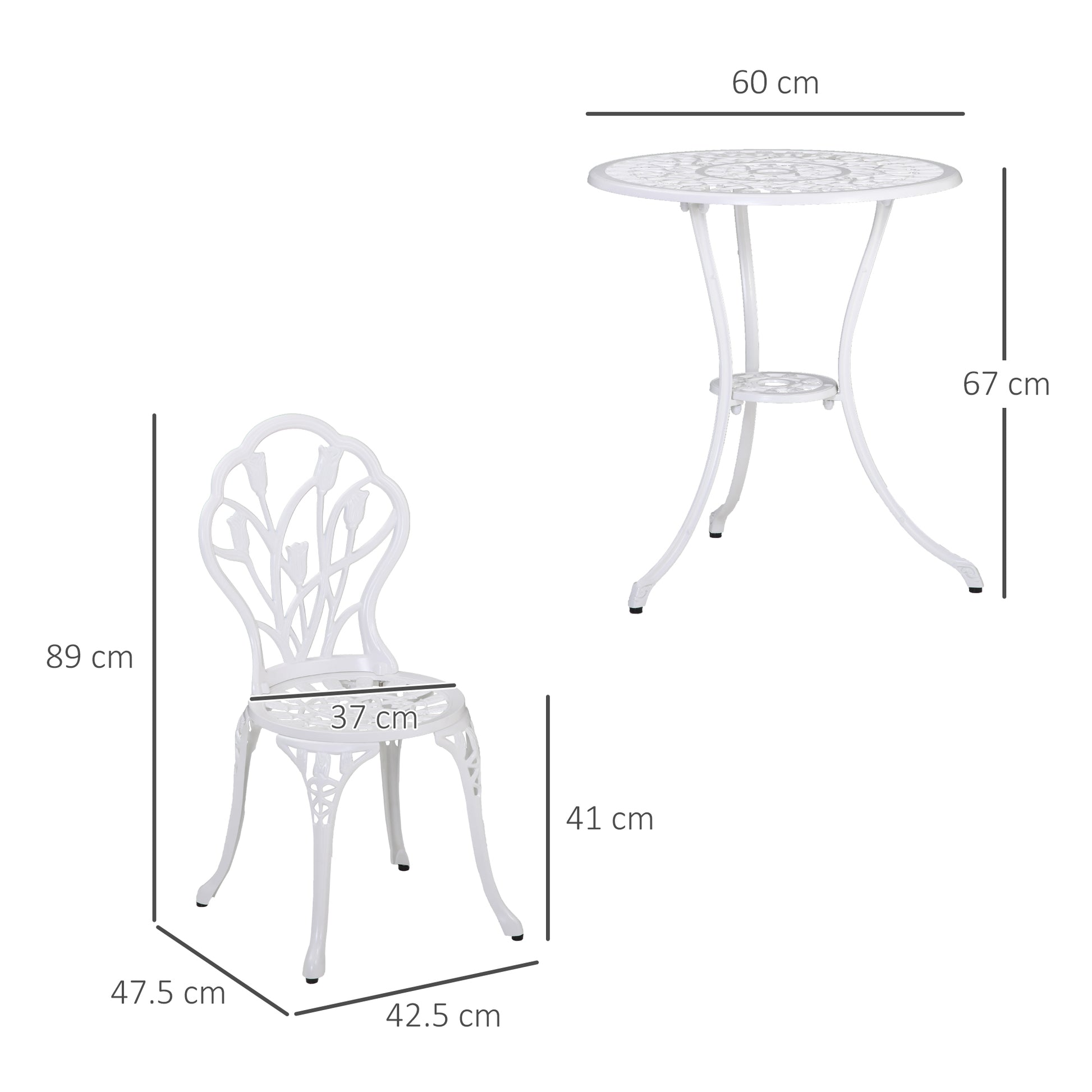 Outsunny 3 Piece Patio Bistro Set for 2, Outdoor Aluminium Garden Table and Chairs with Umbrella Hole for Balcony, White
