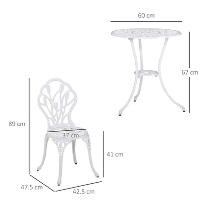 Outsunny 3 Piece Patio Bistro Set for 2, Outdoor Aluminium Garden Table and Chairs with Umbrella Hole for Balcony, White