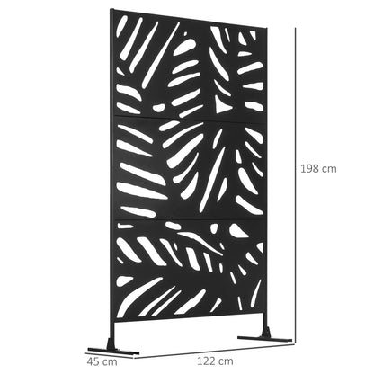Outsunny Decorative Garden Privacy Screen with Stand, 6.5FT Freestanding Metal Outdoor Divider, Decorative Privacy Panel with Expansion Screws for Garden Pool Hot Tub, Large Leaves Style, Black