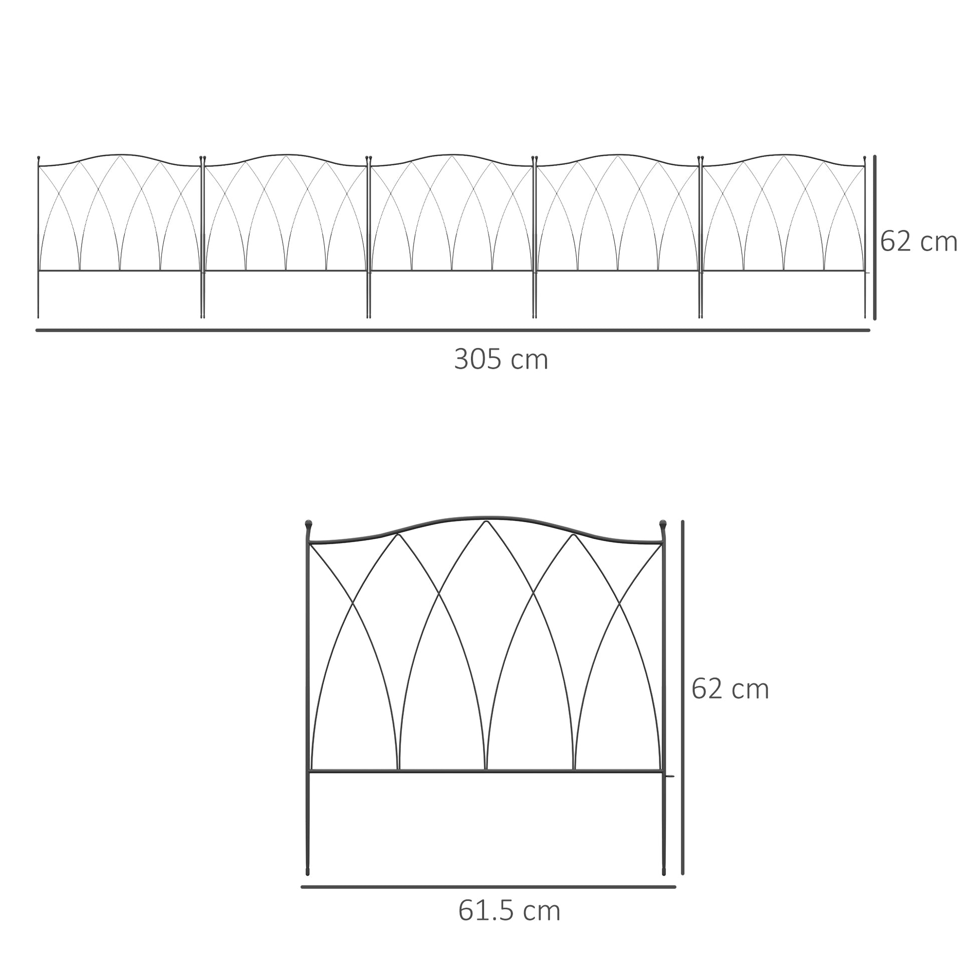 Outsunny Decorative Garden Fencing, 5PCs Outdoor Picket Fence Panels, Rustproof Metal Wire Landscape Flower Bed Border Edging Animal Barrier, Black
