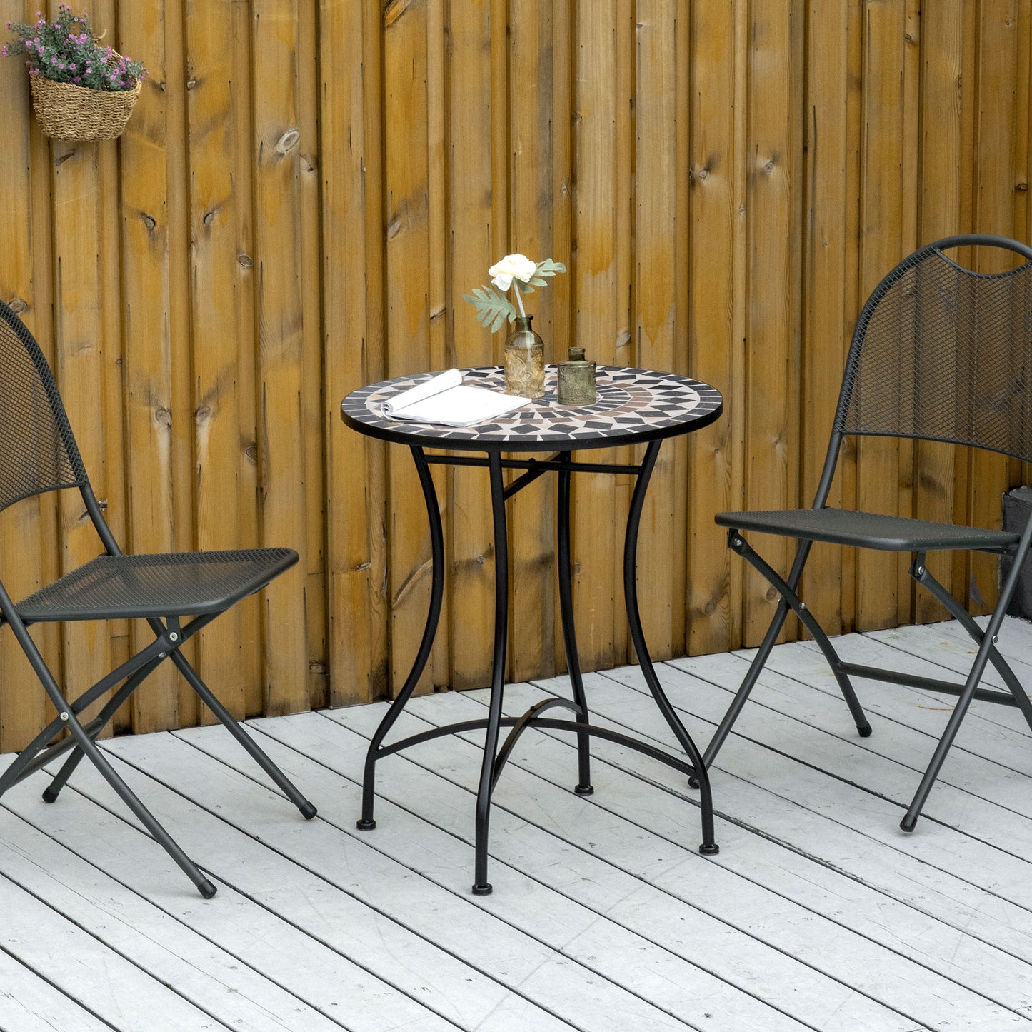 Outsunny ?60cm Mosaic Outdoor Patio Table - Black