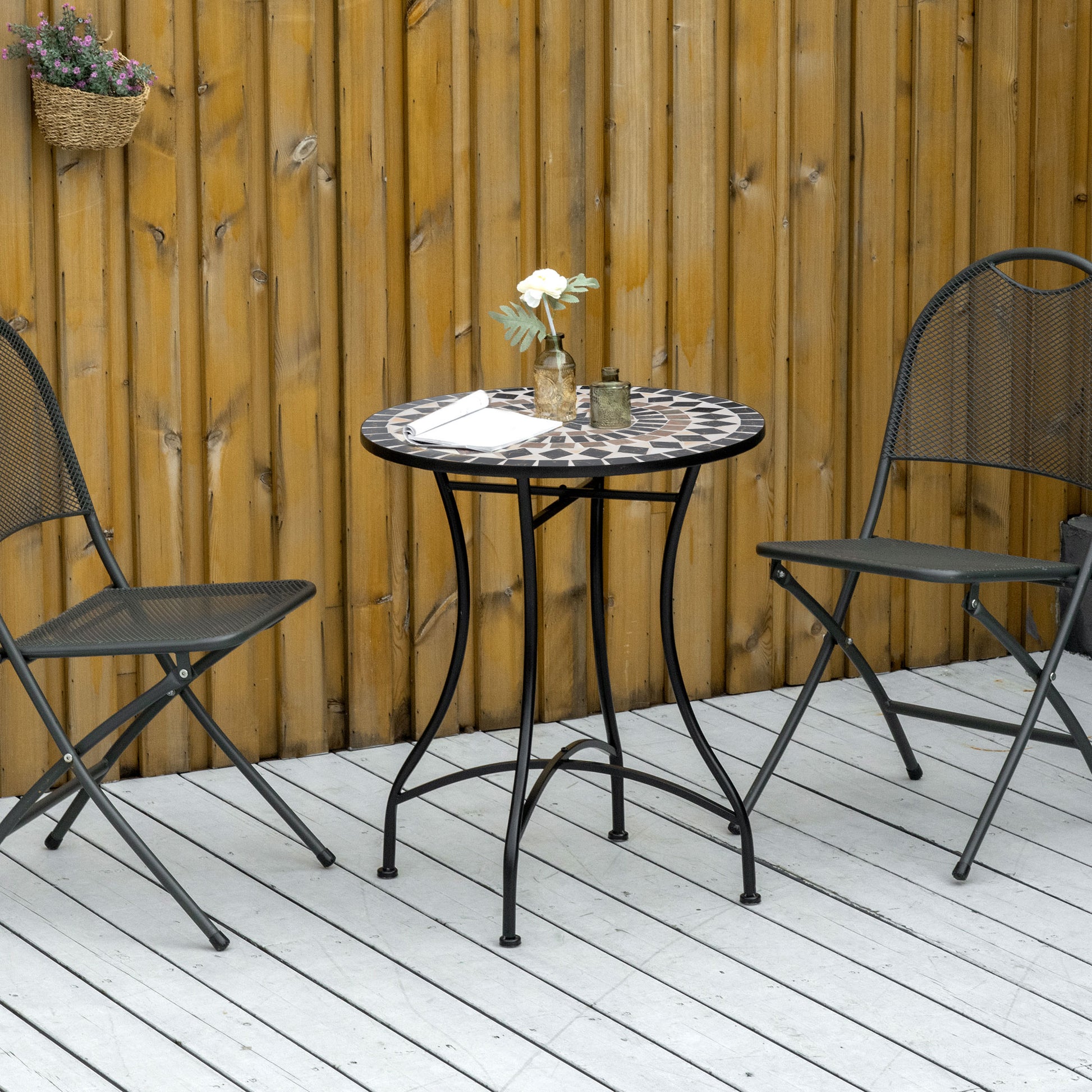 Outsunny ?60cm Mosaic Outdoor Patio Table - Black