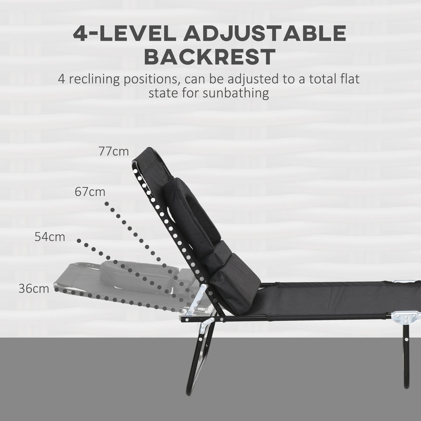 Outsunny Outdoor Folding Sun Lounger Set of 2 with Face Hole, 4 Level Adjustable Backrest Reclining Garden Lounger, Garden Recliner Sunbed with 600 D Oxford Cloth Seat and Pillow for Beach, Black