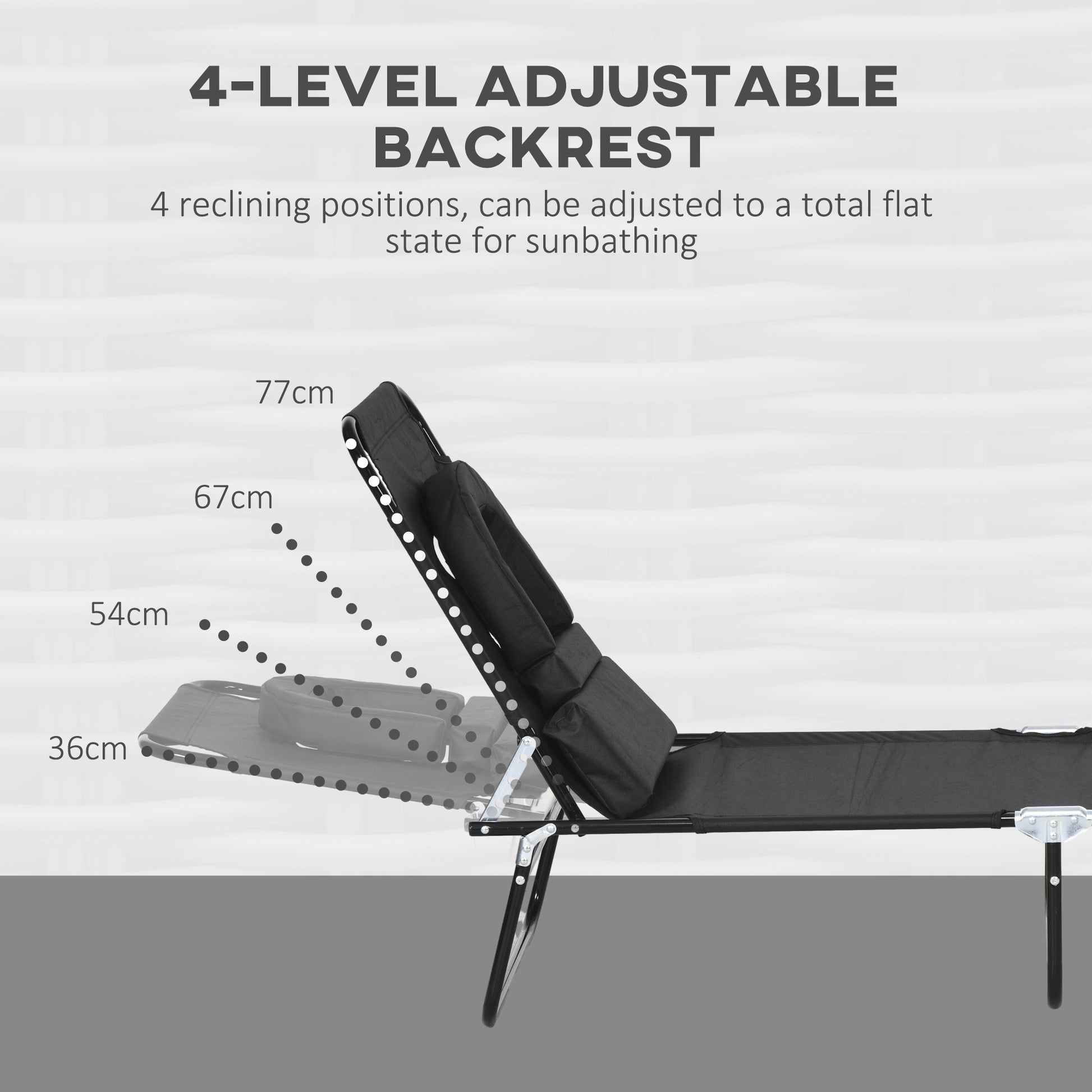 Outsunny Outdoor Folding Sun Lounger Set of 2 with Face Hole, 4 Level Adjustable Backrest Reclining Garden Lounger, Garden Recliner Sunbed with 600 D Oxford Cloth Seat and Pillow for Beach, Black