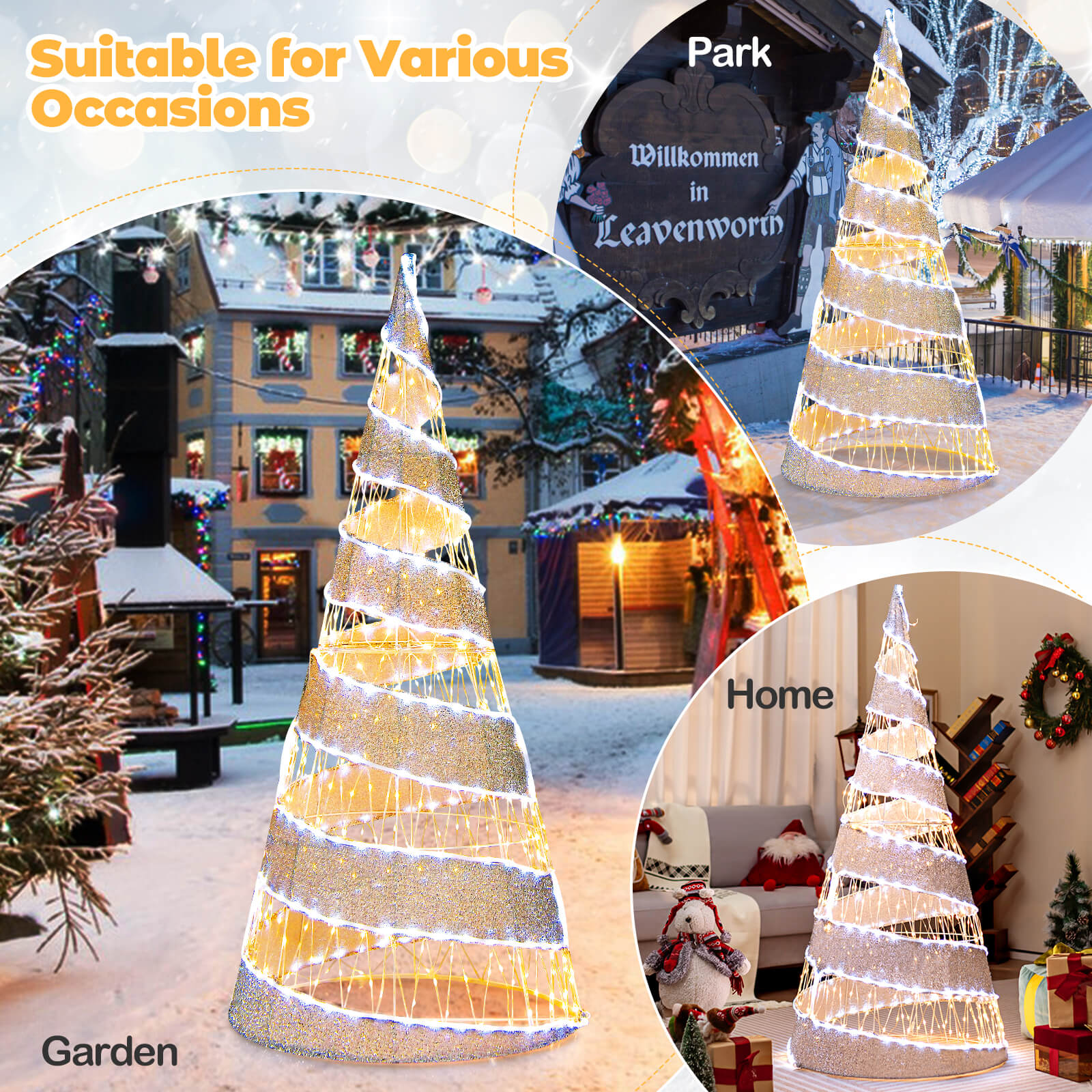 5FT Pre-lit Christmas Cone Tree with Warm White and White LED Lights