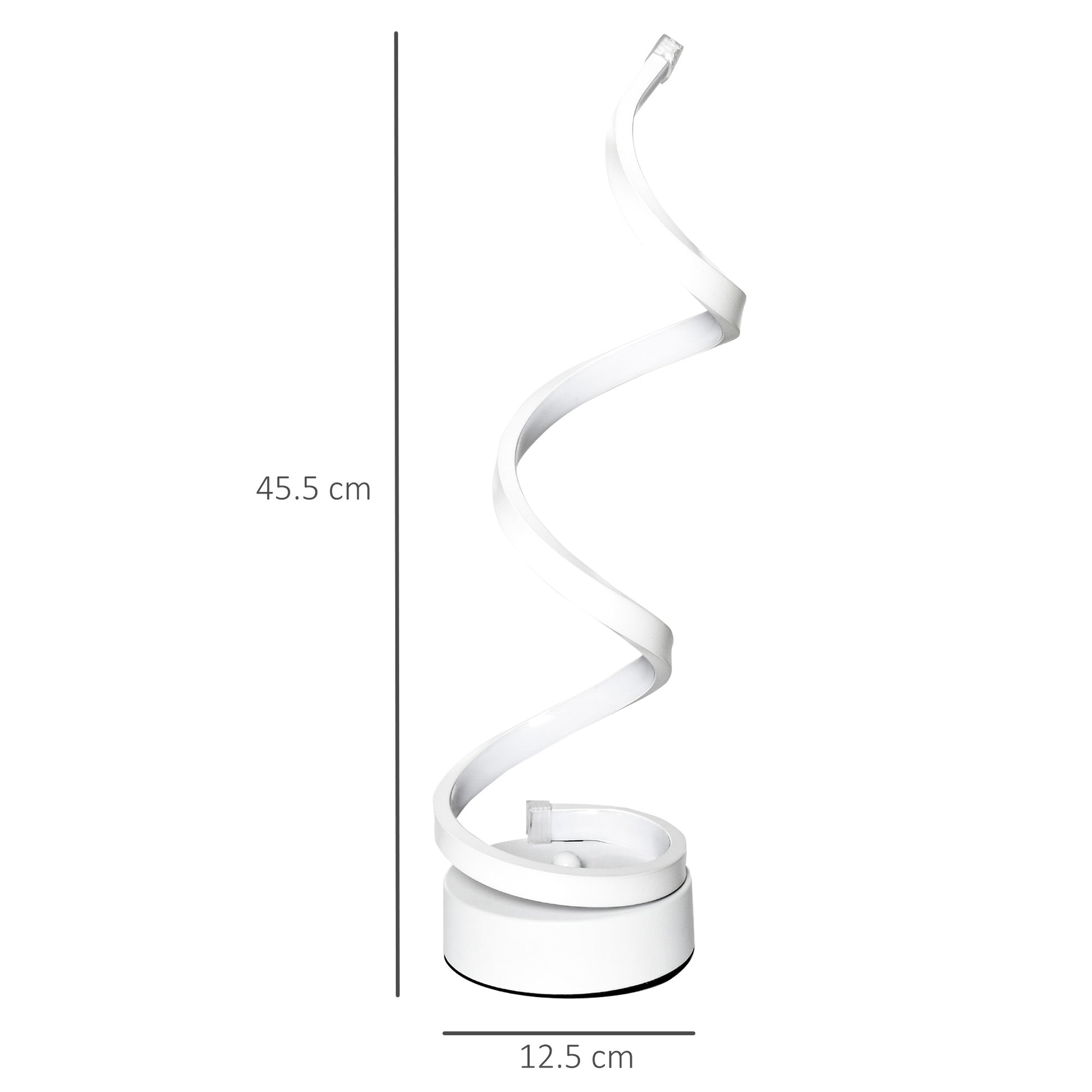 HOMCOM Modern Wave-Shaped LED Table Lamp with Round Metal Base for Living Room, Bedroom, Study, Dining Room, Office, Cool White 6000K, White