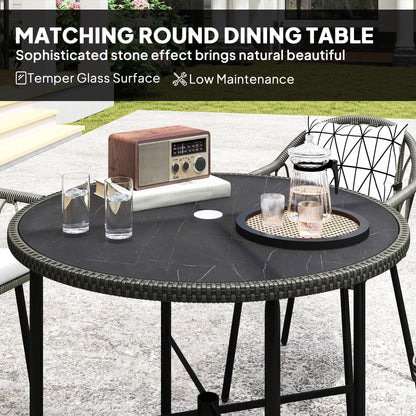 Outsunny 5 Piece Patio Rattan Dining Set, Wicker Garden Table and Chairs w/ Removable Seat & Back Cushions, Round Tempered Glass Tabletop, Parasol Hole, Outdoor Furniture Conservatory Set, Grey