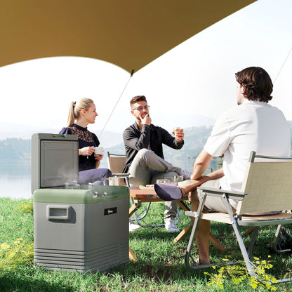 Outsunny 50L Portable Car Refrigerator - Light Green and Grey